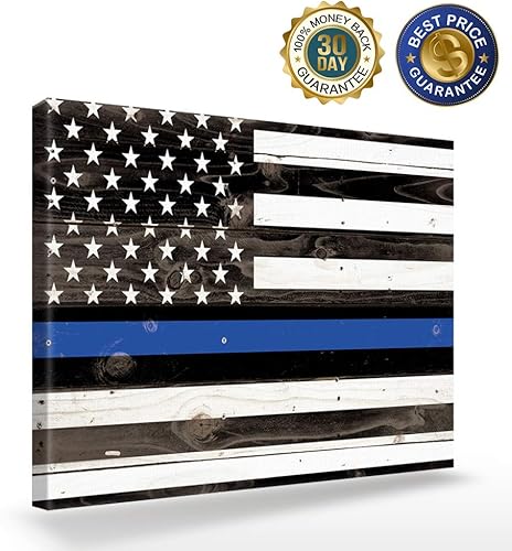 Miniatura 2 de Impresiones en lienzo para decoración de pared para sala de estar, dormitorio, baño, línea azul rústica delgada de la policía, bandera de Estados