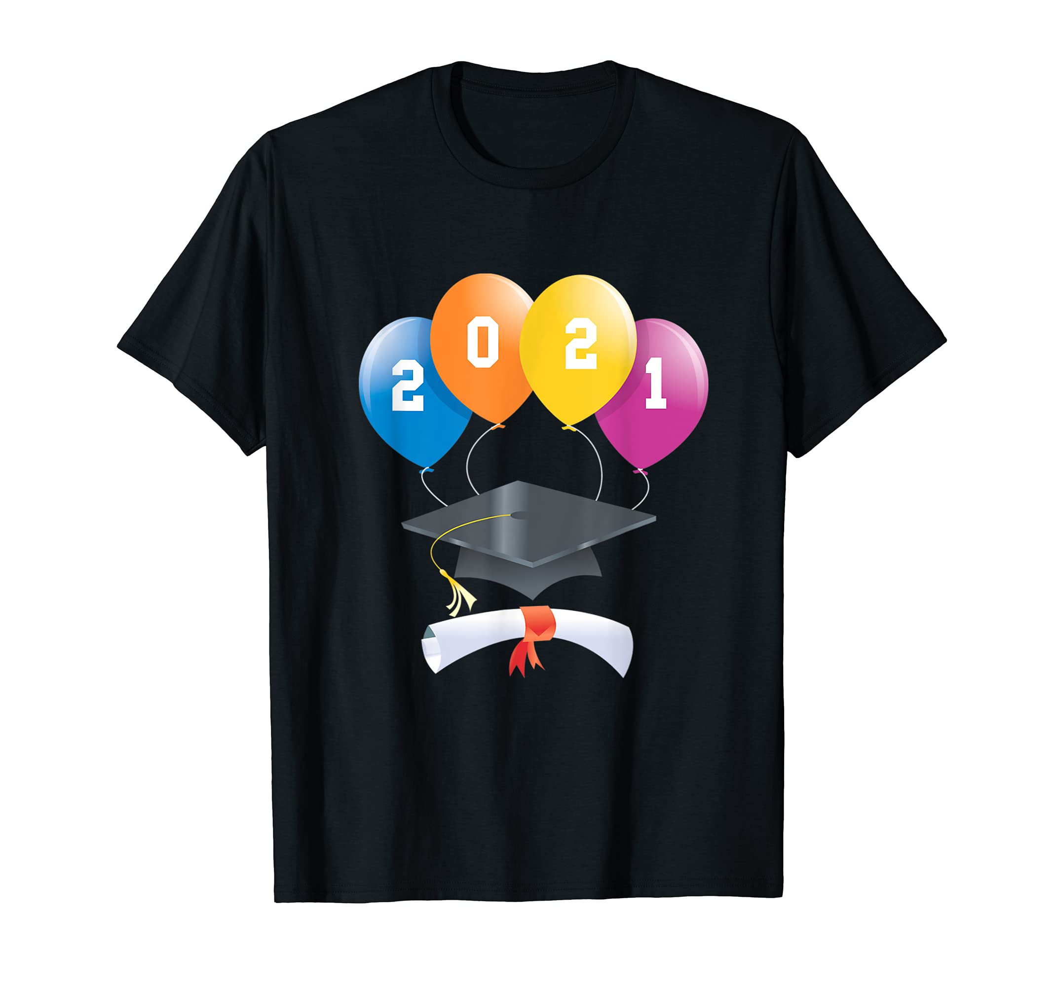 Graduation 2021 Graduate Balloons Cap Diploma Class of 2021 T-Shirt, Black
