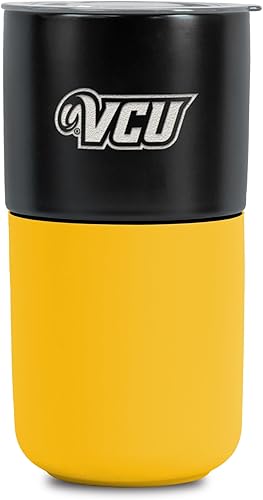 Miniatura 85 de Rico Industries NCAA Miami of Ohio Redhawks - Vaso de cerámica de 16 onzas con agarre de silicona, grabado láser profundo, diseño de color negro