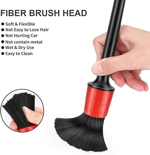 Miniatura 6 de Gigicloud Juego de cepillos para detalles del automóvil, 10 piezas, juego de cepillos para detalles de automóvil, mango de fibra de plástico, kit de