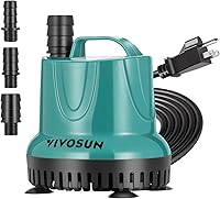VIVOSUN 260GPH 20W Submersible Water Pump Ultra-Quiet for Aquarium Fish Tank Pond Hydroponics 7.9ft Lift 3 Adapters