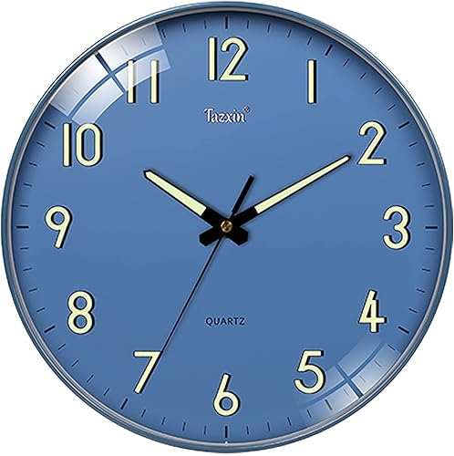 Reloj de pared con luz nocturna delgado sin tictac reloj de pared de cuarzo de 12 pulgadas funciona con pilas números de función luminosa redonda