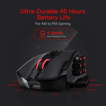 Redragon M913 Impact Elite Wireless Gaming Mouse, 16000 DPI Wired/Wireless RGB Gamer Mouse with 16 Programmable Buttons, 45 Hr Battery and Pro Optical Sensor, 12 Side Buttons MMO Mouse
