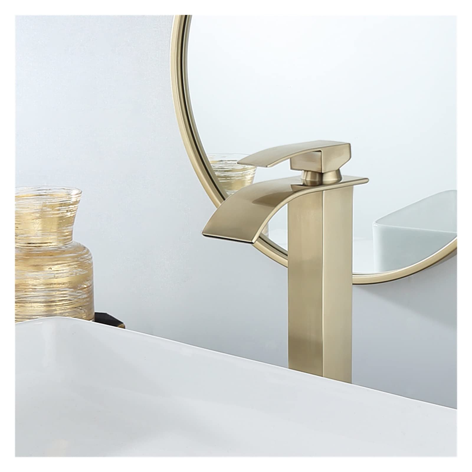 Robinet de lavabo cascade anti-éclaboussures en laiton or brossé design