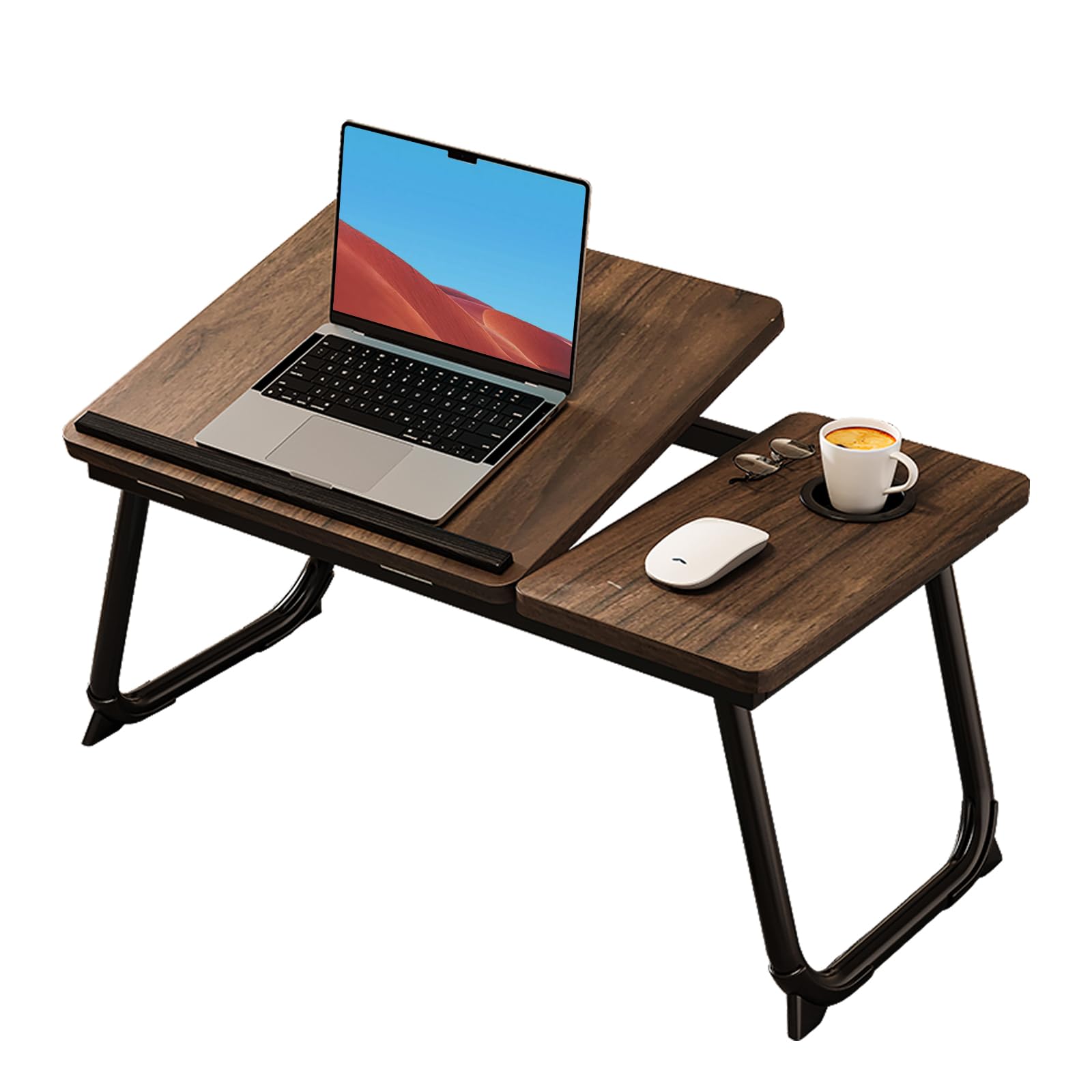 Table Pliable pour Ordinateur Portable et Petit Déjeuner au Lit - Réglable et Ergonomique - Marron