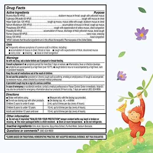 Cold Medicine For Kids Ages 2+ By Hyland's, Cold 'N Mucus Relief Liquid, Natural Relief Of Mucus & Congestion, Runny Nose, Cough, 4 Ounces #TOP1