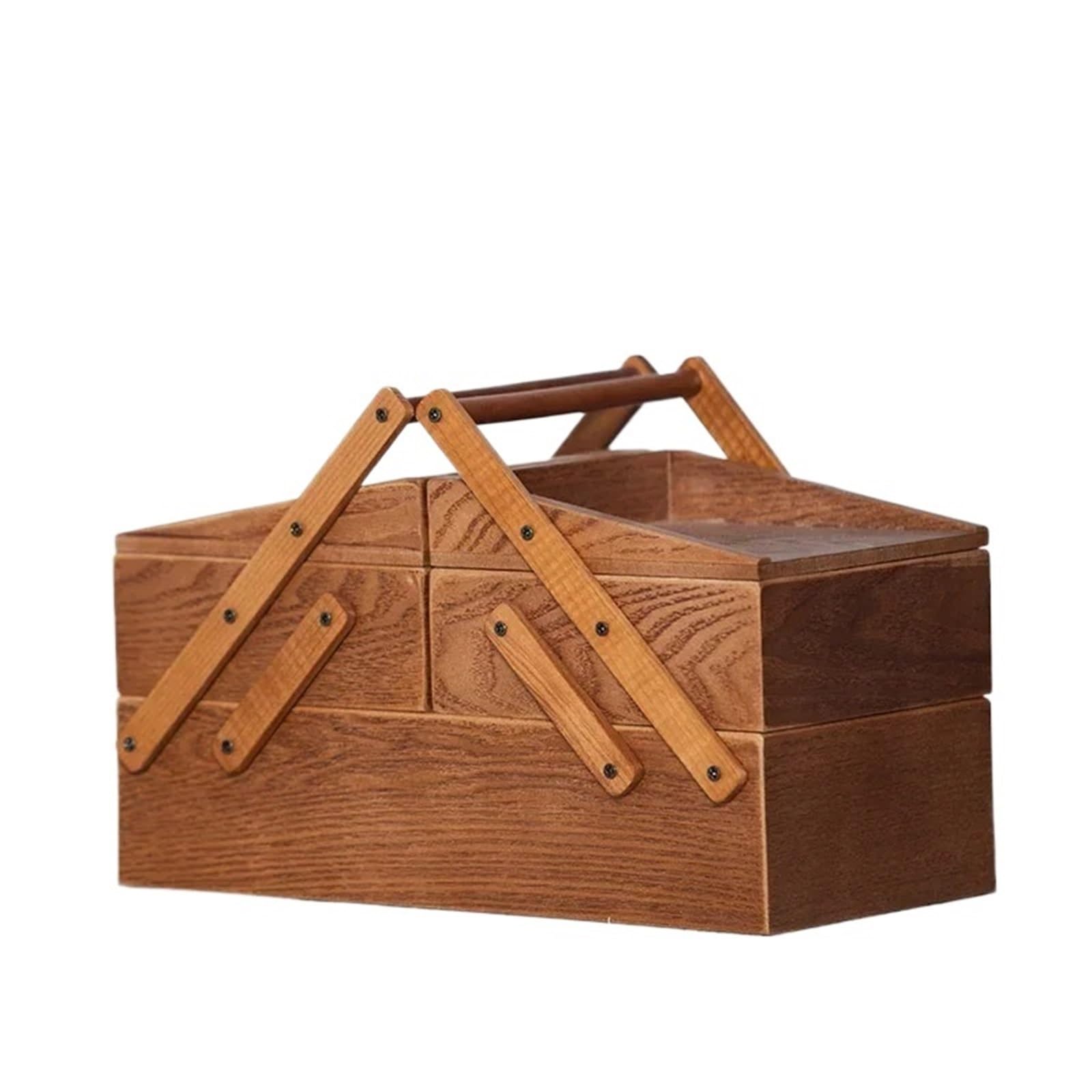 wooden sewing box Vintage Wooden Handcrafts Sewing Needles Embroidery Storage Case Cantilever Box for Jewelry Holder Sewing Thread Set for Camping Home DIY
