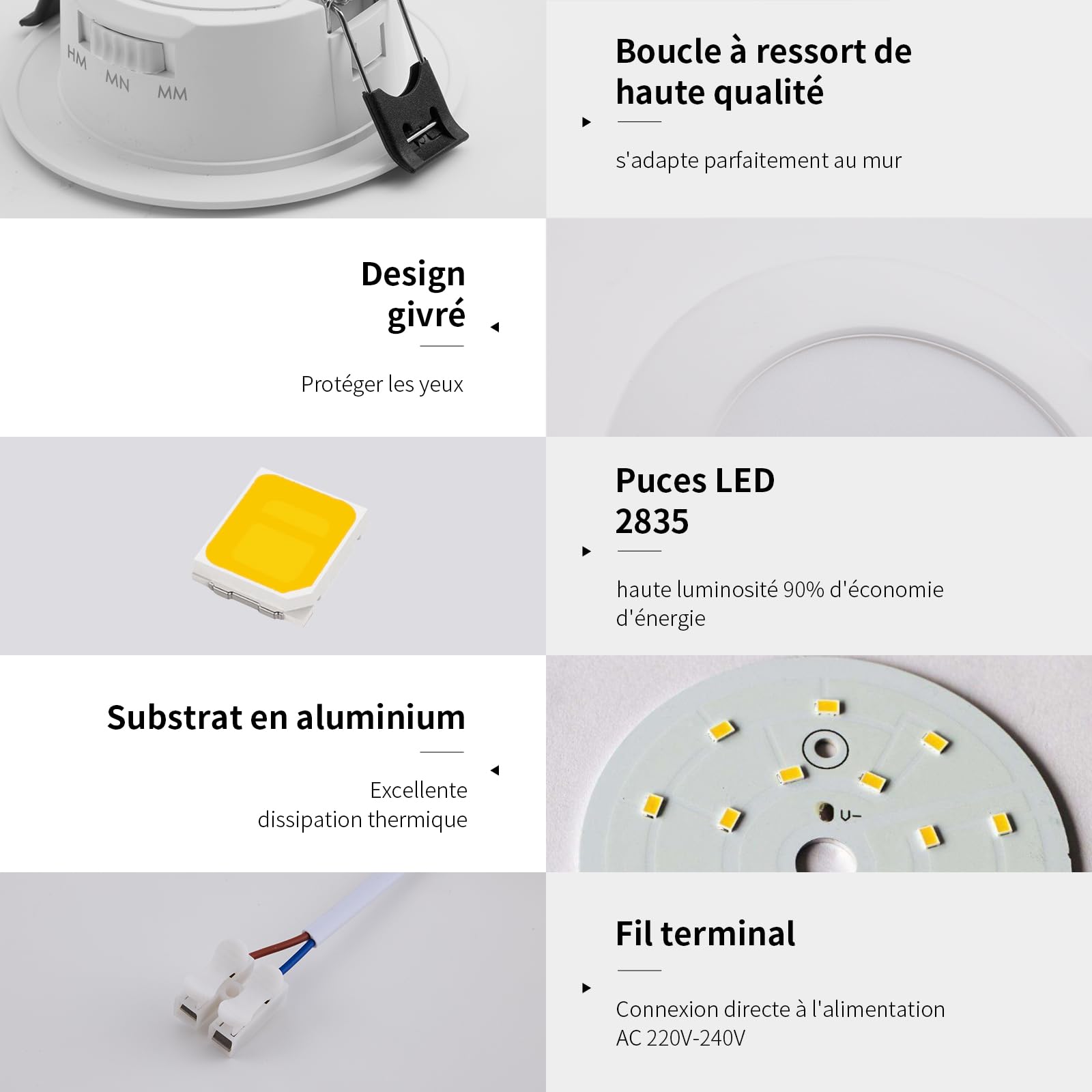 Lot de 20 Spot LED Encastrable 5W, Spot LED Extérieur, 3000K/4000K/6000K Réglable, Ø65mm-75mm Trou, spot Salle de Bain IP44 pour Cuisine Salon, Rond