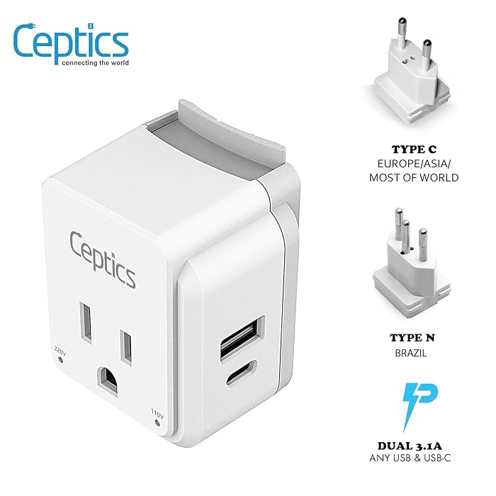 Buy Brazil Power Plug Adapter Travel Set by Ceptics, 20W PD & QC, Safe