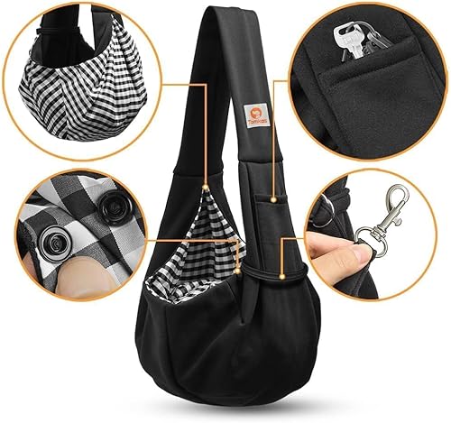 Miniatura 4 de Tomkas Canguro portaperros para perros pequeños, bolsillo clásico y correa clásica, para mascotas de 3 a 10 lb (negro)