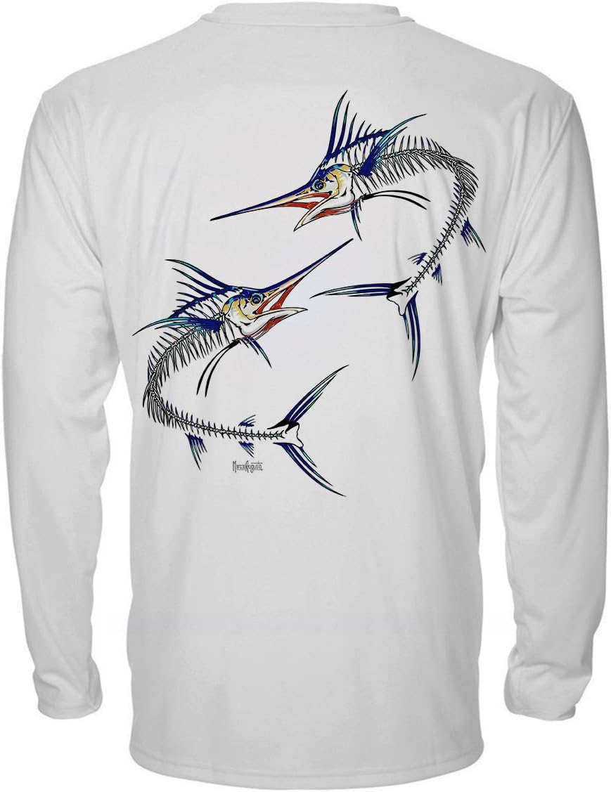 Denali Men's Teaser UPF 50+ Long Sleeve T-Shirt, UV Protection Shirt, Trophy Bones Collection by Marcos Augusto: Marlin
