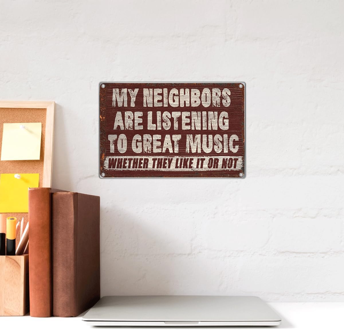 Vintage Wall Decor Funny Music Quote Metal Sign 12 x 8 Inch Retro Bar Garage Man Cave Cafe Patio Indoor Outdoor Decoration My Neighbors Are Listening To Great Whether They Like It Or Not image 4