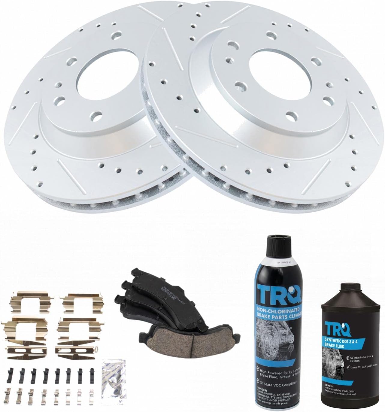 TRQ Front Brake Pad & Rotor Kit Ceramic Performance Premium G-Coated Slotted X Drilled Compatible with 04-05 Ascender 02-04 Bravada 02-05 Envoy Rainier Trailblazer