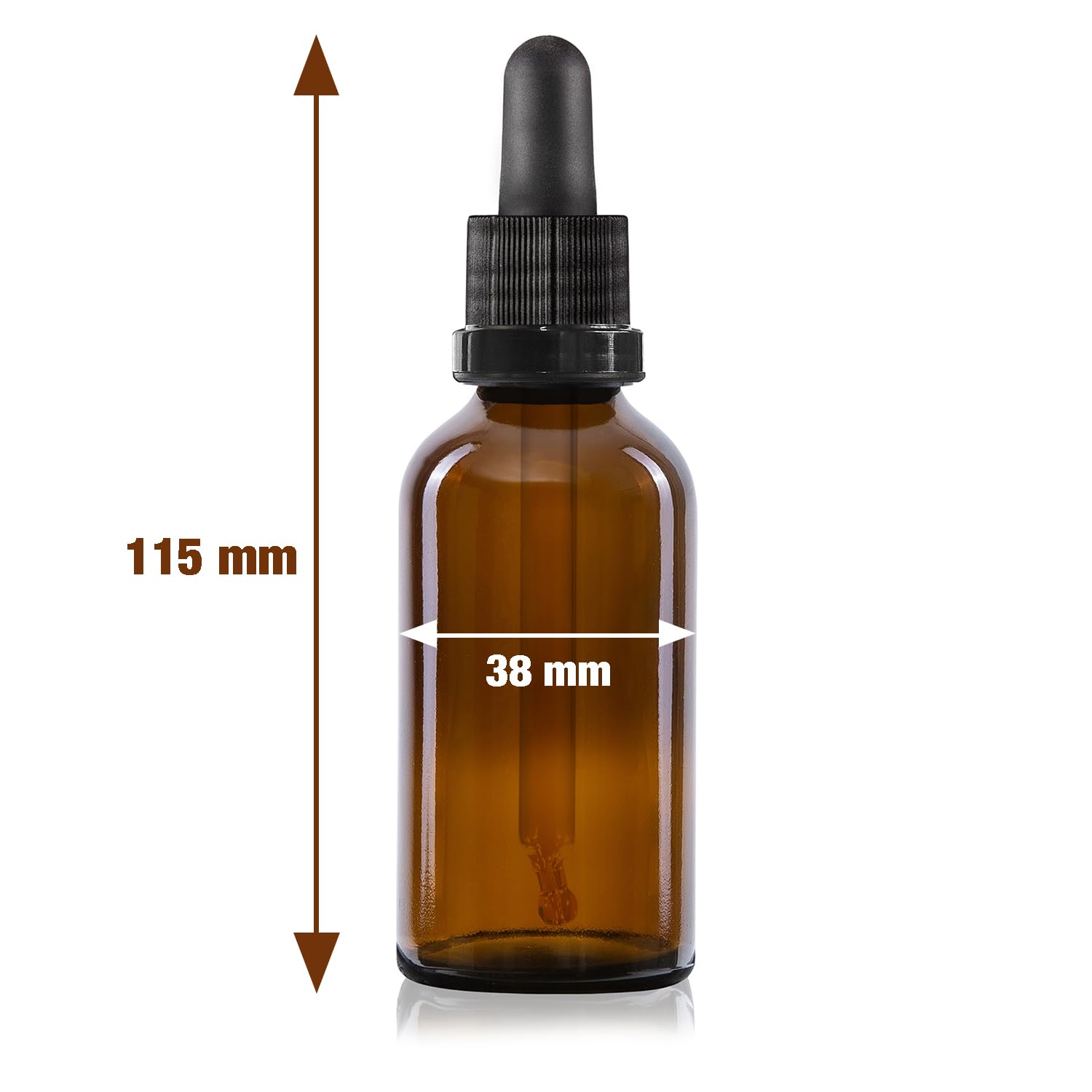 Oputec Flacone contagocce in vetro ambrato da 50 ml con pipetta di vetro: confezione grande per farmacisti per aromaterapia, cosmetici, contagocce protetto dalla luce, per applicazioni farmaceutiche e