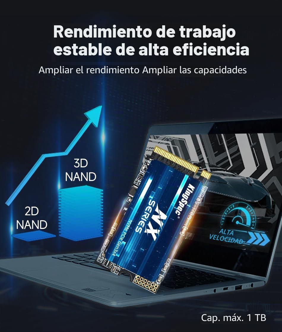 Kingspec 512GB M.2 2242 NVMe SSD - Velocidad de Lectura de hasta 3500 MB/s, M.2 PCIe 3.0 SSD 3D NAND Flash, Compatible con PC/Desktop/Laptop