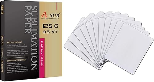 A-SUB Papel de sublimación de 8.5 x 11 pulgadas, 110 hojas y alfombrilla de mouse de sublimación en blanco, 11 unidades