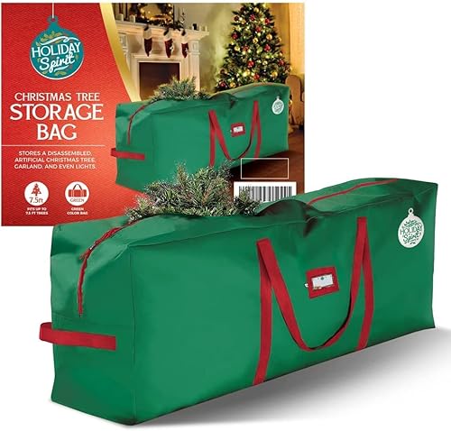HOLIDAY SPIRIT Bolsa de almacenamiento para árbol de Navidad. Material Oxford 600D resistente con asas reforzadas y cremallera, impermeable (verde, se