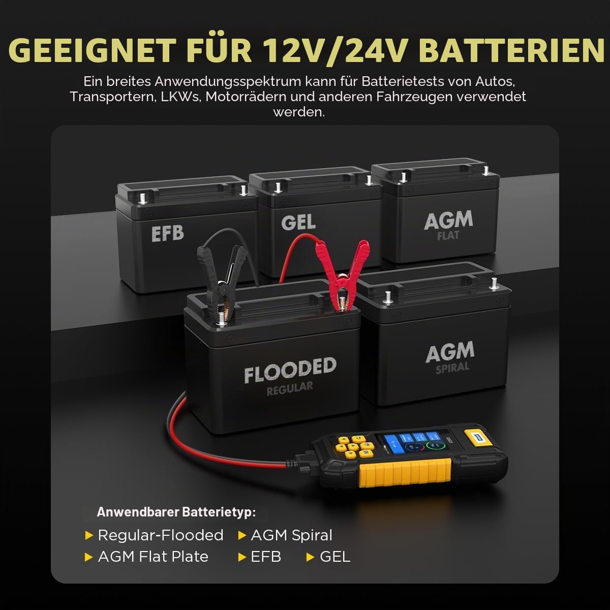 AUTOOL BT760 12-V-/24-V-Batterielastprüfgerät für Kraftfahrzeuge mit 30–2000 CCA, Batterieanalysator für Anlasser und Ladesysteme mit Drucker,Batterietester kfz für schwere LKWs, Motorräder ATV SUV