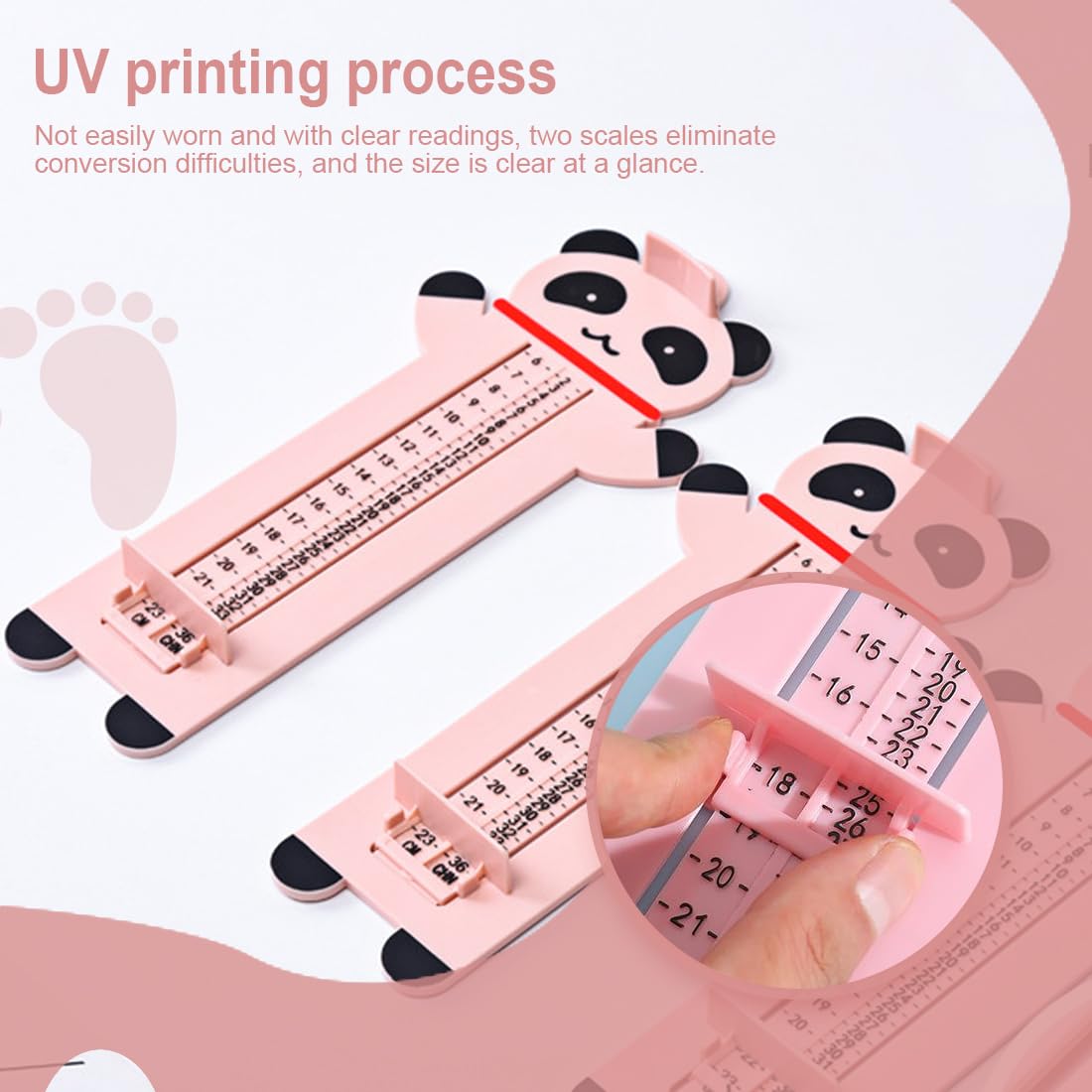 Mesure Pied Enfant-Panda Pedimetre Enfant-Pedimetre Bebe-Double Echelle Mesure Pied Bebe-Convient Aux Enfants Âgés De 0 à 16 Ans（6-23cm）（Rose）