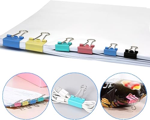 Miniatura 7 de Clips para carpeta, 340 clips de papel y clips de carpeta de varios tamaños, clips de papel de colores grandes y medianos, clips de carpeta