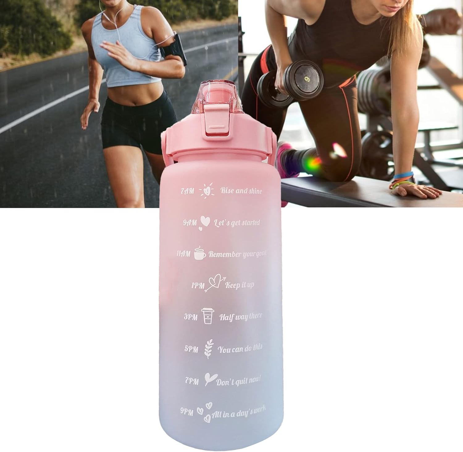 Topyond 2000ml Water Bottle, Large Capacity Gradient Color Straw Bottle, Portable Frosted Sports Water Cup for Outdoor Activities