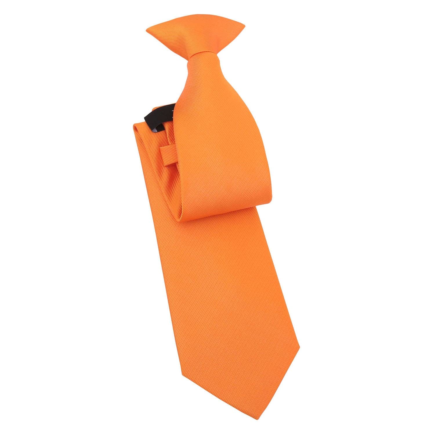 DQT Mens Plain Twill Clip-On Tie - Pre-Tied Necktie - Wedding, Business & Formal - Tangerine