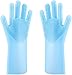 Magic Washing Scrubber Heat Resistant Silicone Gloves Dish Washing Rubber Gloves Reusable Kitchen Household Brush for Cleaning, Car Washing, Pet Hair Care (Left + Right) (Blue)