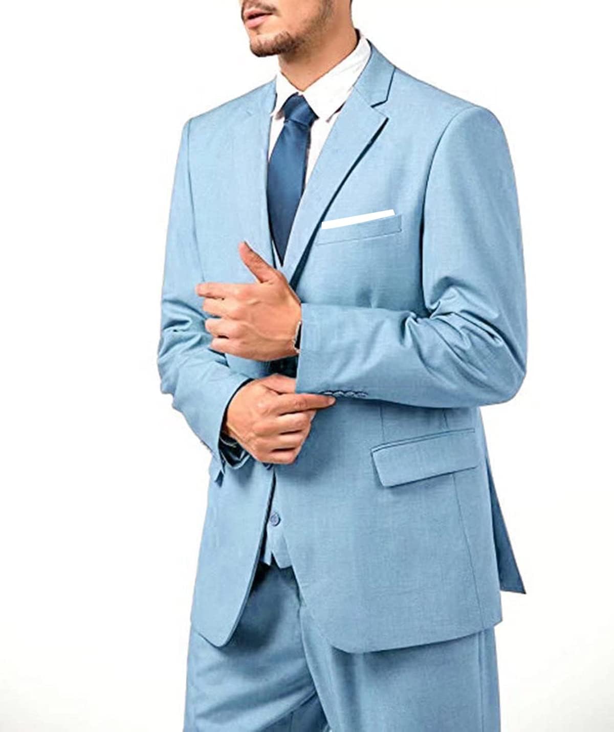 Furuyal Men's Suits 3 Piece Slim Fit Suit Set,Two Button Wedding Business Tuxedo Solid Blazer Jacket Vest Pants with Tie - Image 5