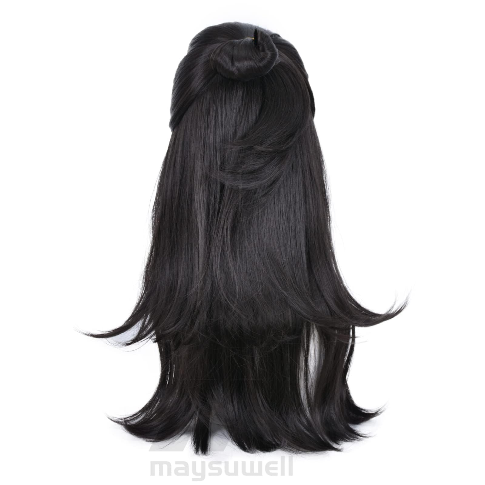 Black Bun Long Straight Cosplay Wig for Men Conventions Halloween Comic Con Party Japanese Popular Magic Battle Anime Heat Resistan Hair - Image 4