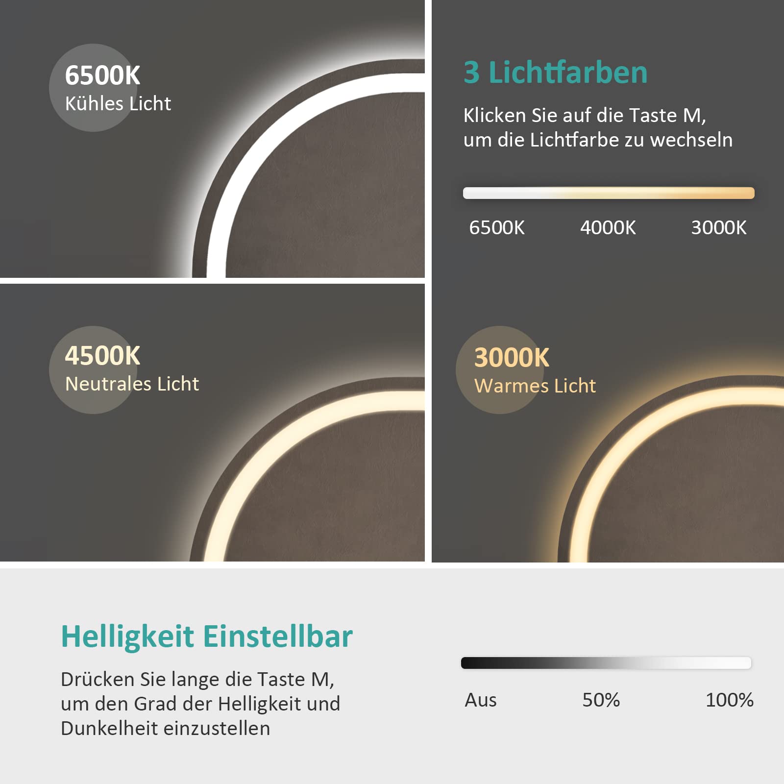 EMKE badspiegel mit Beleuchtung 50x70cm, Badezimmerspiegel mit Touchschalter, Beschlagfrei, 3 Lichtfarbe Dimmbar, Speicherfunktion Energiesparend Oval Spiegel mit Beleuchtung