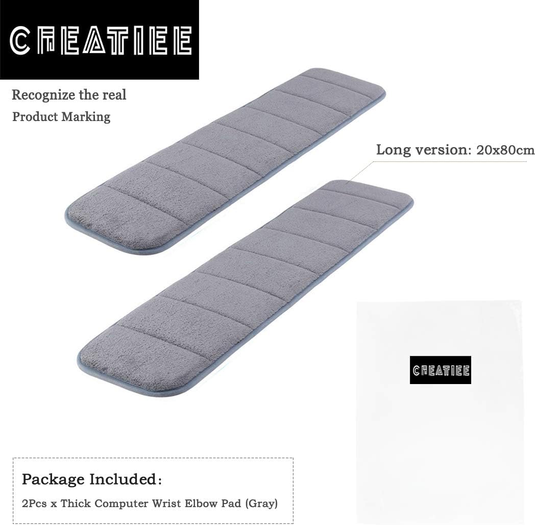 2Pcs Computer Wrist Elbow Pad, Creatiee Upgraded Wrist Rest Arm Pad(Soft, Long-sized), Keyboard Wrist Elbow Support Mat for Office Desktop Working Gaming - Less Elbow Pain (7.9 x 31.5 inch) (Gray)