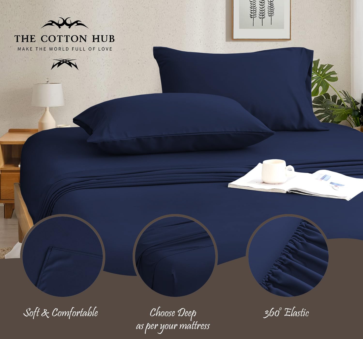Queen Size 600 Thread Count Egyptian Cotton Sheets Set - 4 Piece Navy Blue, Deep Pocket Fitted & Super Soft