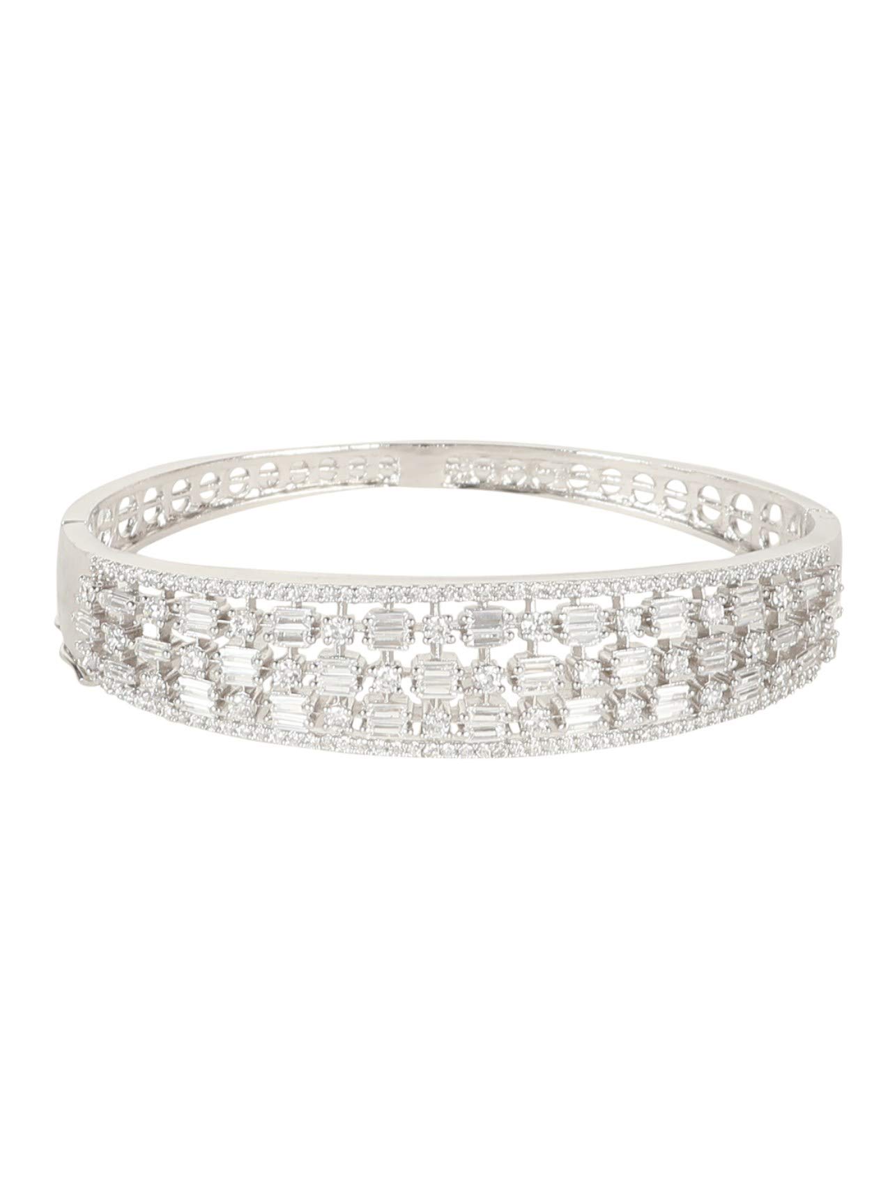 Priyaasi Bold Design Silver Bracelet for Women (Plated) | American Diamond Studded | Kada Bracelet for Girls | Interlock Closure | Comfortable Fit | Size - 2.6 (B09BBT5Q2D) Amazon Price History, Amazon Price Tracker
