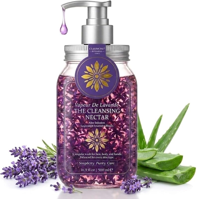 Sabonete líquido corporal sem sulfatos CLARIMOND ORALCARE com lavanda, aloe vera, pantenol e trealose, 300 mL