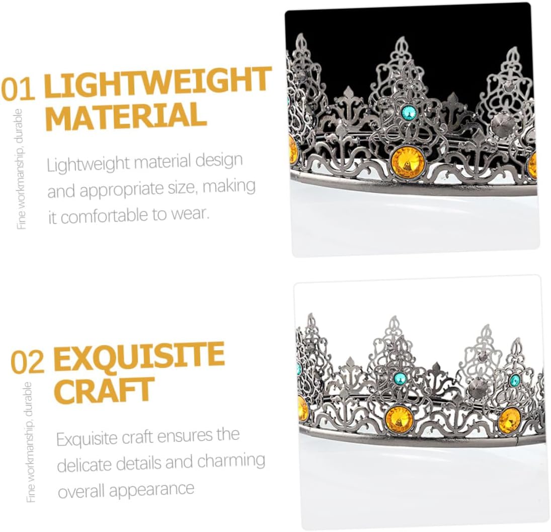 Men’s Metallic Royal Crown Hair Circlet, Baroque Gold Prince Party Hat, Full round Birthday Cosplay Accessory for Men