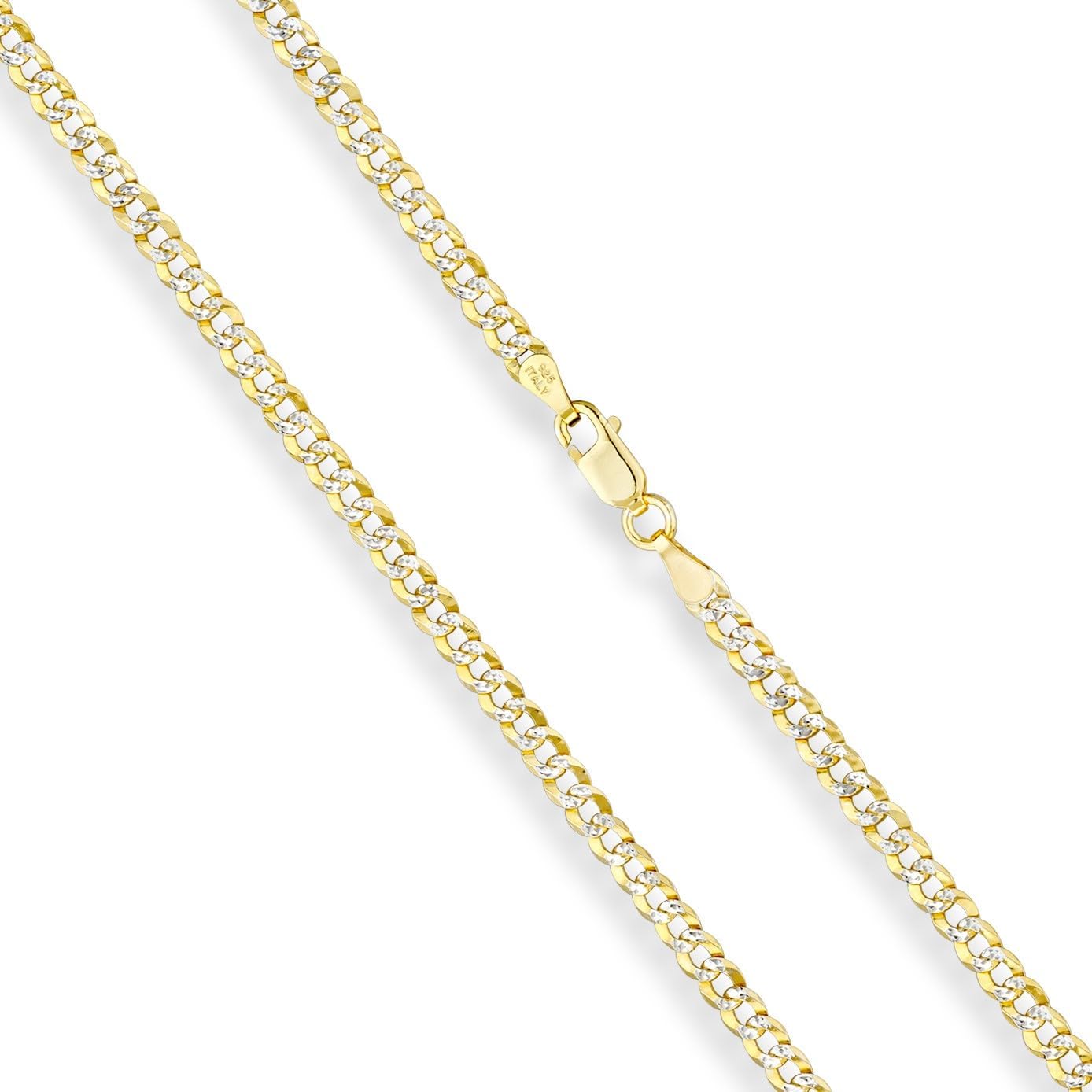 Miabella Italian Solid 18k Gold Plated 925 Sterling Silver Two Tone 3.5mm Diamond Cut Cuban Link Curb Chain Necklace for Women, Made in Italy - Image 2