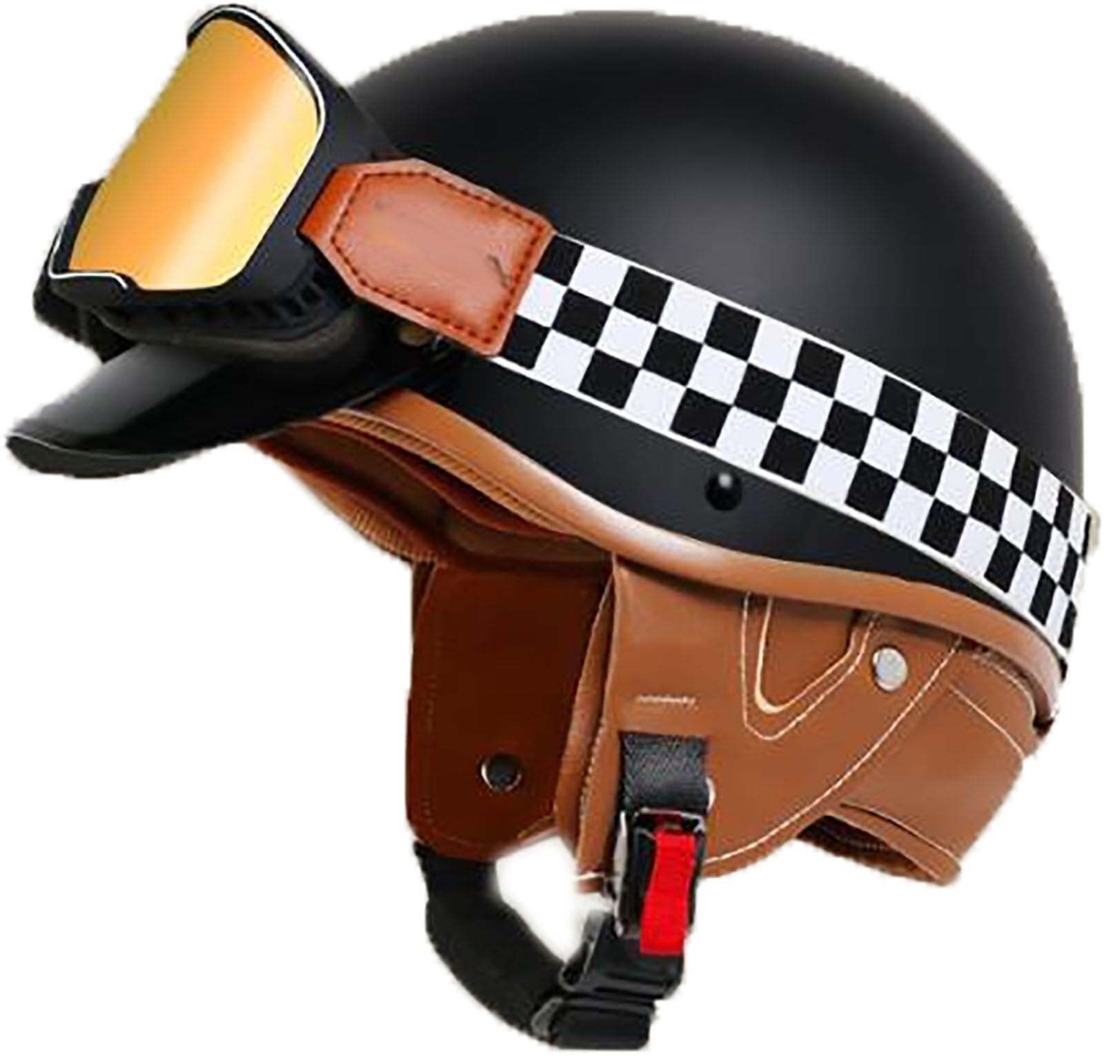 Casque moto vintage homologué type bol retro avec lunettes de protection