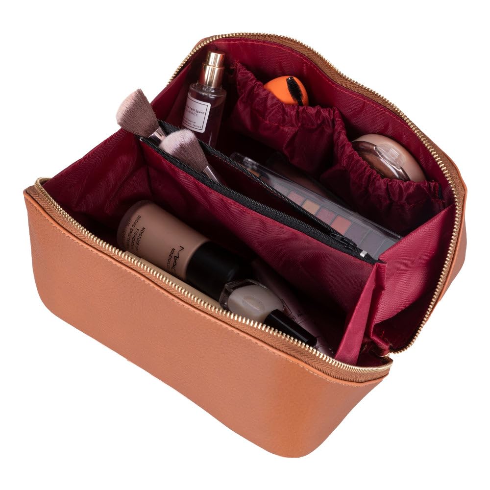 Ella Terra Caramel Brown Hakiki Deri Makyaj & Seyahat Çantası