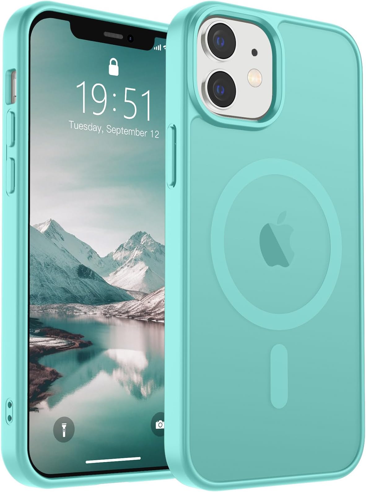 SUPFINE Magnetic for iPhone 12 Mini Case & iPhone 13 Mini Case (Compatible with MagSafe) (Military Grade Drop Protection) Slim Translucent Matte Shockproof Phone Cover,Blue Green