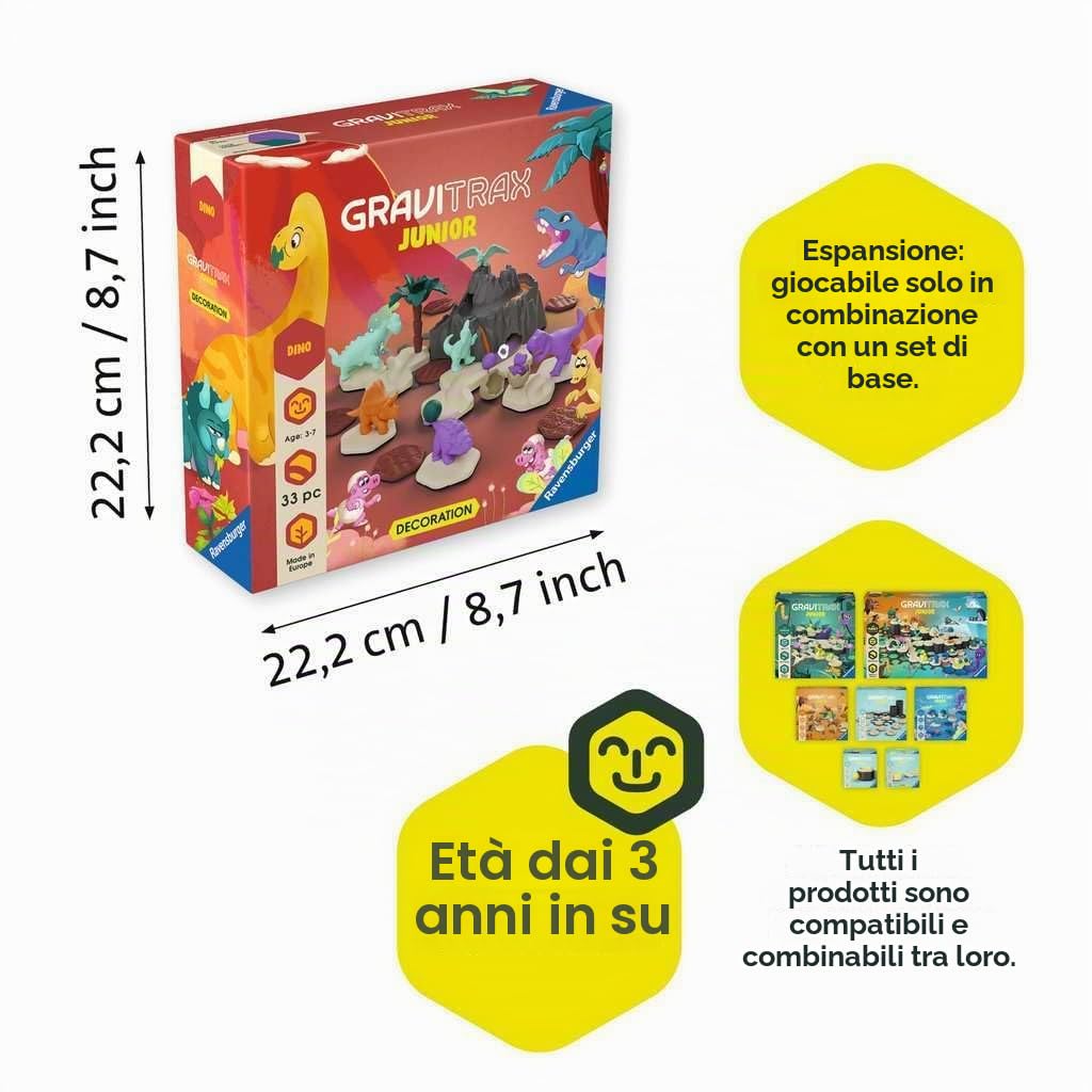 Ravensburger GraviTrax Junior Extension Dino 24587 - pista da baseball a partire da 3 anni - pista in marmo e giocattolo da costruzione per bambini - dinosauro regalo per ragazzi e ragazze