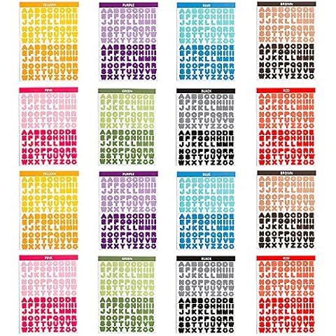 16 Sheets Self Adhesive Alphabet Stickers, Number Stickers, Self Adhesive Scrapbook Sticker Sheets, Alphabet Stickers, Letter Stickers, 8 Colors, for Scrapbooking, Greeting Card Decoration Cover