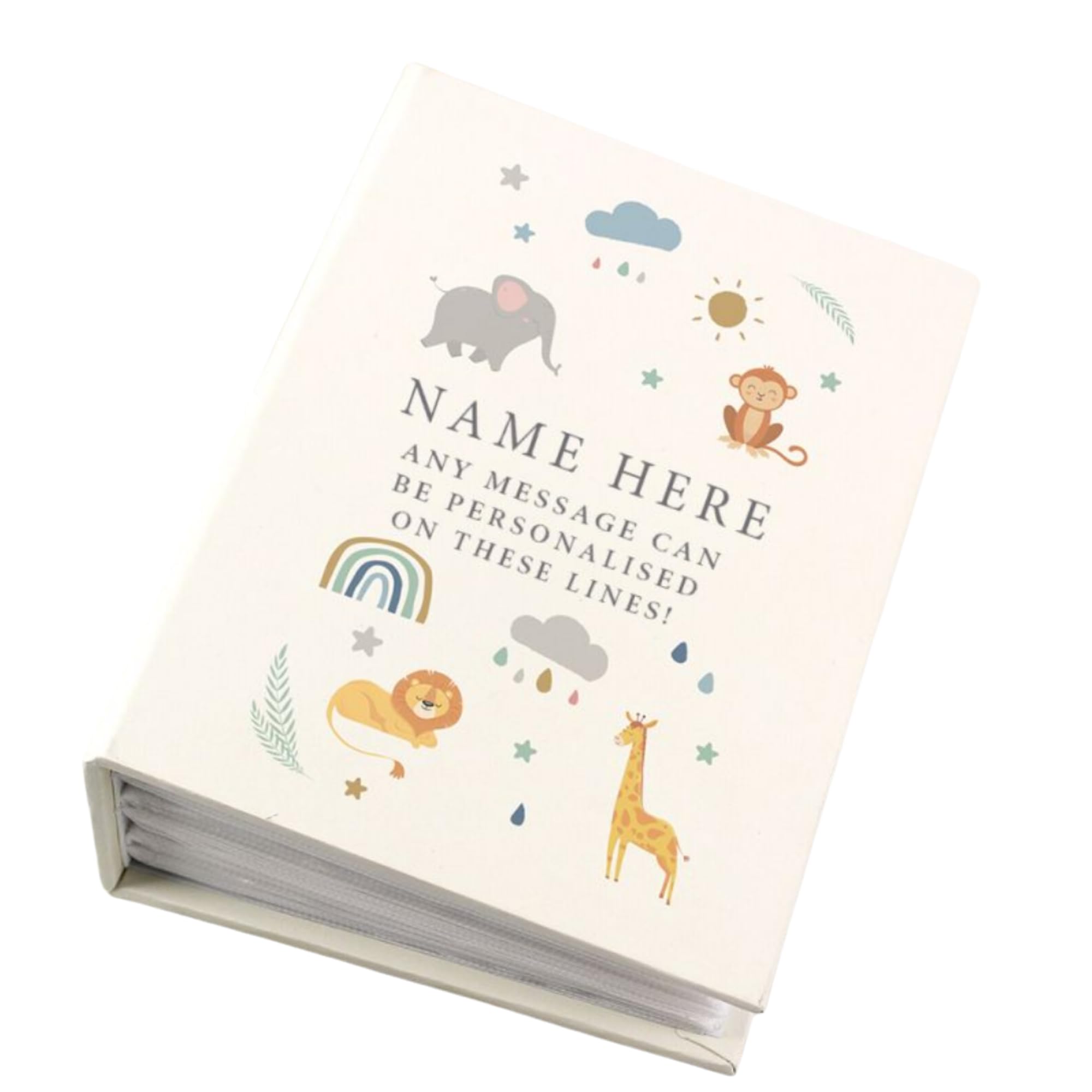 Personalised Baby Album. Safari Animals. 6x4 Picture Album. Holds 100 photos. New baby, toddler keepsake