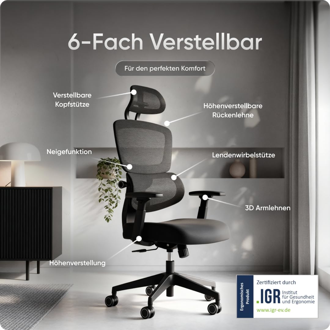 Move Bürostuhl ergonomisch bis 150kg (Testsieger) - 5 Jahre Garantie