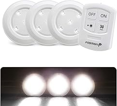 Fosmon - Battery Operated LED Lights with Remote Control, 5 Beads, Warm White LED Light Adhesive to Remote, for Showcase, Wardrobe, Hallway, Wardrobe, Kitchen - 3 Lights & 1 Remote Control