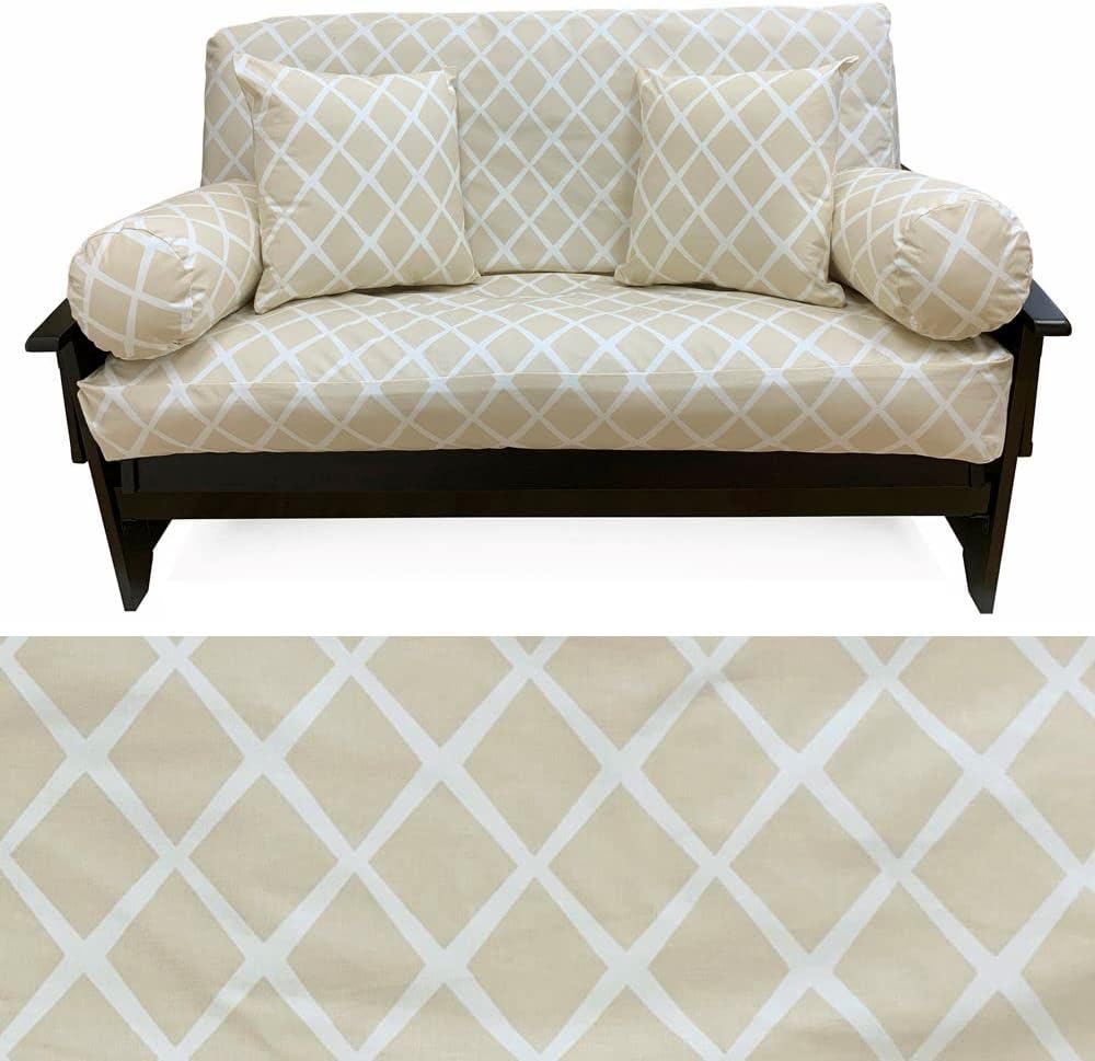 SlipcoverShop Lattice Beige Futon Cover 370 Queen 5pc Pillow Set