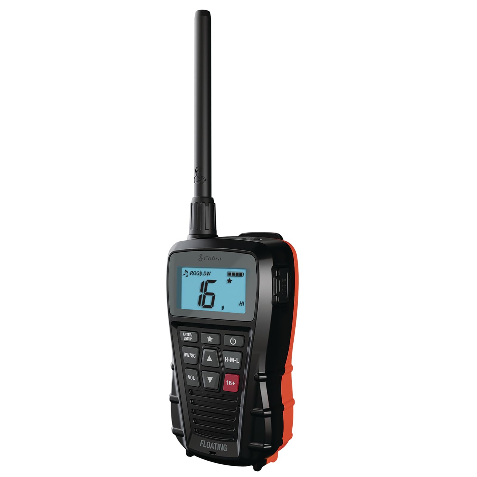 Cobra BlueBound 150 - Radio VHF marina portatile, 3 Watt, galleggiante, impermeabile IPX7, sommergibile, display LCD, scansione di memoria, clip per cintura, colore nero