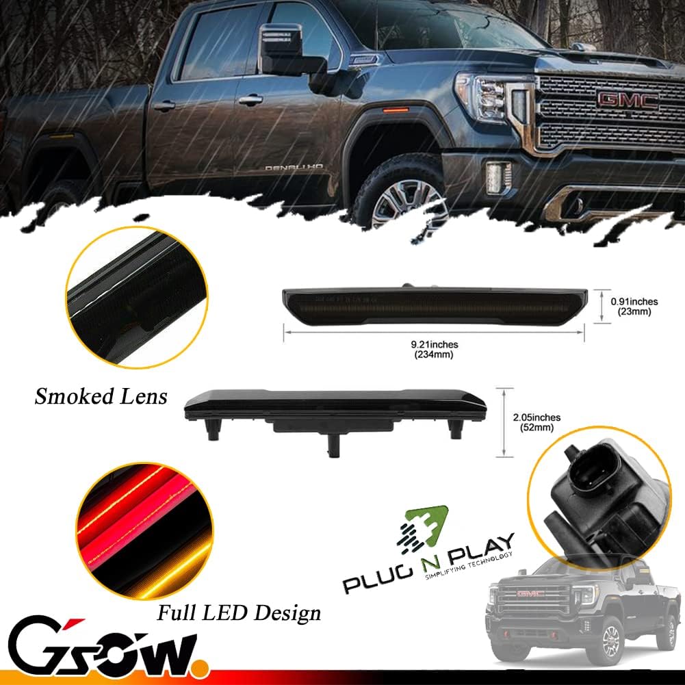 4 PCS Smoked LED Side Marker Light for Sierra 2500HD 3500HD 2020-2024, Full LED Strip Amber Front & Red Rear Bumper Light, Pickup Truck Fender Driver Passenger Sidemarker Lamps, Car Accessory