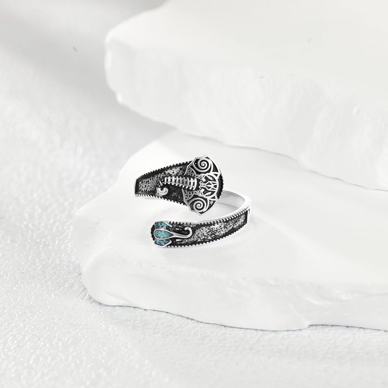 MONGAS Elephant Spoon Ring Sterling Silver Created Turquoise Animal Spoon Ring Elephant Jewelry Gifts for Women 7/8 - Image 4