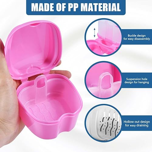 Miniatura 52 de Paquete de 2 cajas de baño para dentaduras postizas, contenedor de almacenamiento con cesta coladora para limpieza de viajes (azul claro y azul)