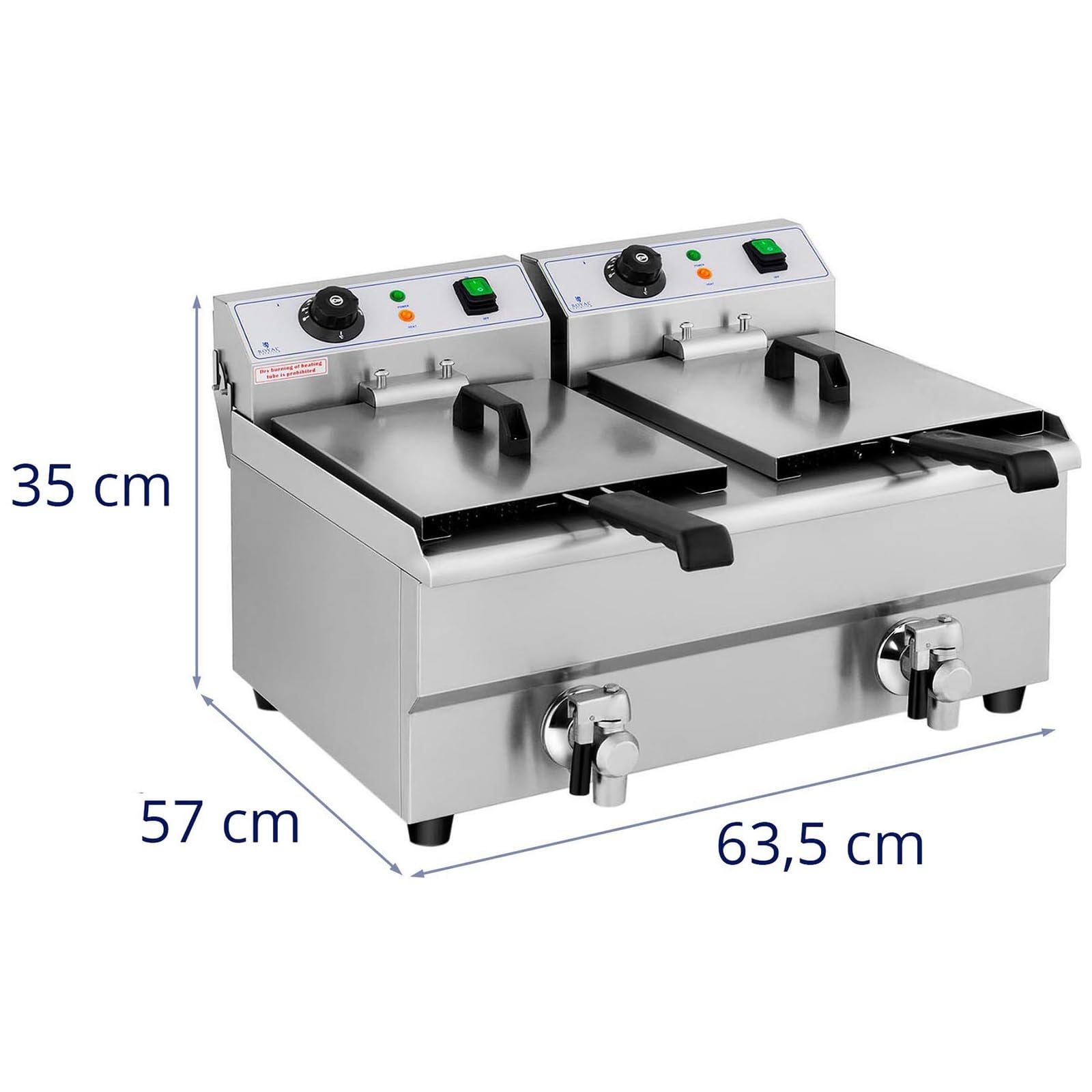 Royal Catering Friggitrice Elettrica con Rubinetti di Scarico RCEF 10DB (2 x 10 L, 230 V, 2 x 3000 W, Acciaio Inox, Plastica)